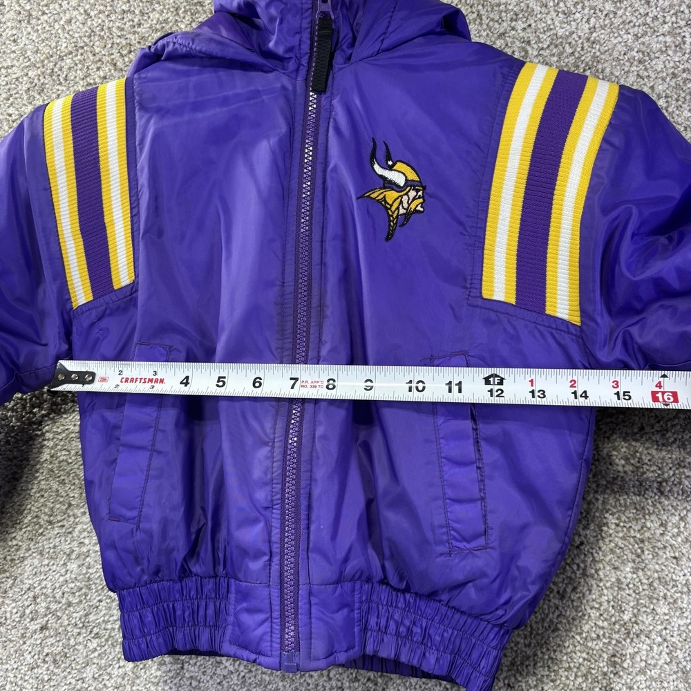 Vintage Minnesota Vikings Jacket Boys 7 Purple NFL Football Pro Tuff Hooded - Picture 5 of 8